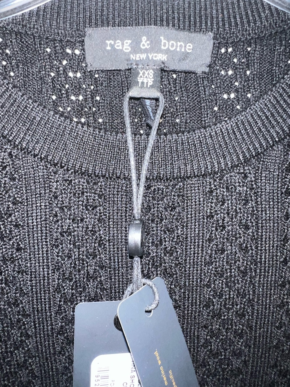 NWT $198 Rag & Bone Black Tina Short Sleeve Cable-Knit Sweater Wool Size XXS - Picture 6 of 15
